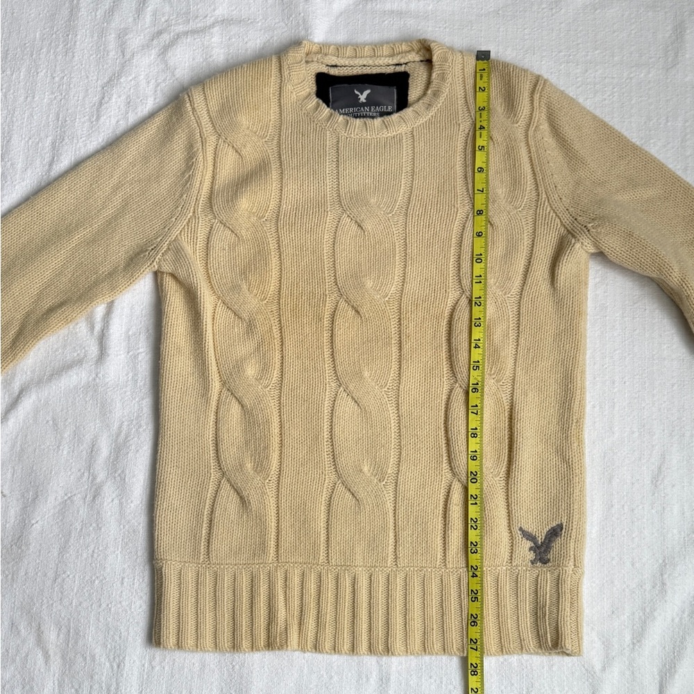 Vintage wool American Eagle Cream cable knit sweater with embroidered logo sz M - Picture 8 of 10